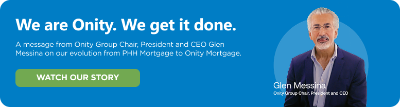 Image of Onity Group Chair, President and CEO Glen Messina with a button to watch a video about the name change from PHH to Onity Mortgage.